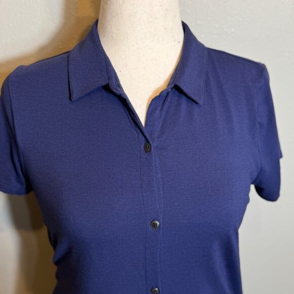 J. Jill dress Ink blue short sleeved knit open button neck layered back Sz S - Picture 2 of 9